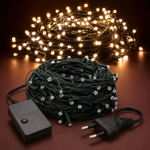 Cordao 200 Leds Pisca 20 Metros 8 Funcoes V8 Natal Fio Verde