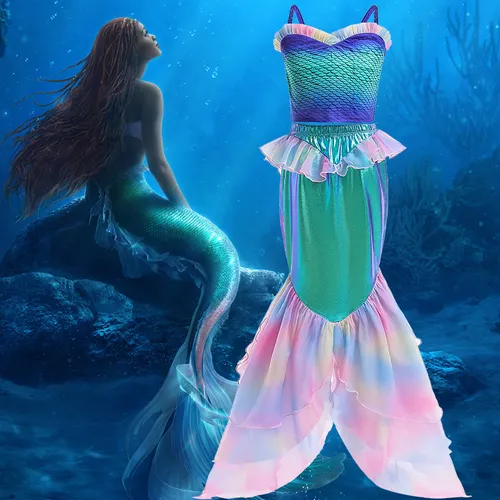  Conjunto de disfraz de sirena para niñas, vestido de