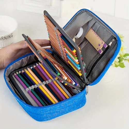 Estojo Grande 72 Compartimentos Box Jumbo Escolar Divisórias Cor Azul