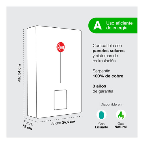 Pack Calefont Rheem 10 Litros Tiro Forzado Gas Licuado + Kit