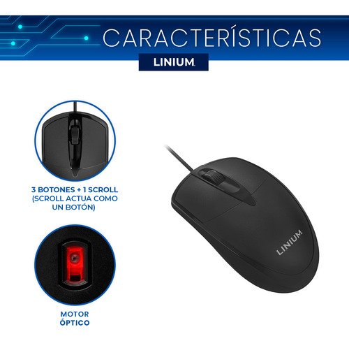 Mouse Alámbrico Linium Ergonómico Economico Usb Premium