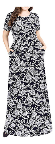 Vestido Mujer Talla Grande Cuello Redondo Estampado Manga