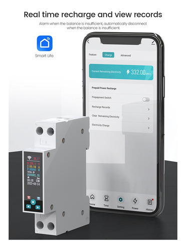Medidor Lcd De Disyuntor Inteligente Tuya Wifi De 50 A
