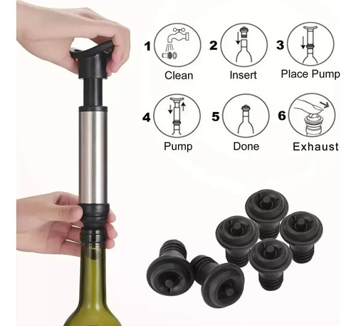 Bomba À Vácuo Garrafa De Vinho Com 6 Rolhas Selador Tira Ar