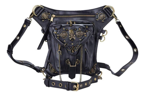 Amviks Pu Cuero Steampunk Cintura Bolsas Gótico Personalizado Bolso Hombres Y Mujeres Senderismo Fanny Pack Mini Bolsillos De Viaje Negro