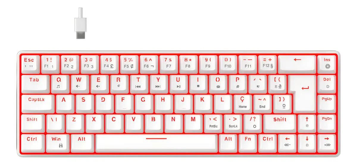 Teclado Mecânico Gamer 65% Hyrax Thunder Pro ABNT2 Switch Vermelho USB-C RGB