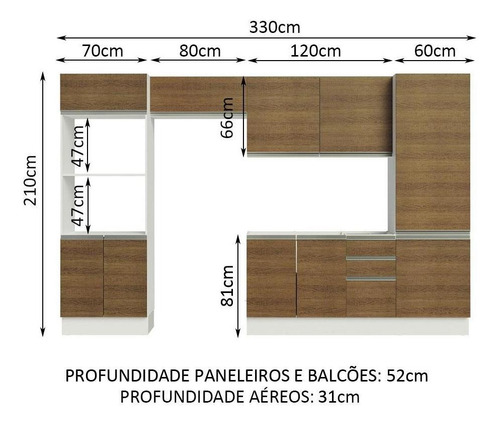 Cozinha Completa Madesa 100% Mdf Acordes (sem Tampo E Pia) Cor Rustic/Branco