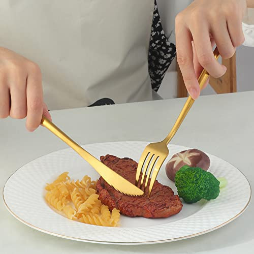 Conjunto Cubiertos Oro Mate Para 2 Platos Ensalada Acero Ino