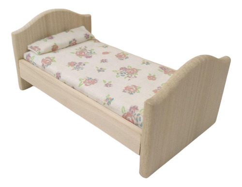 Mini Cama De Solteiro De Madeira Em Escala 1:12 Com Lençol,
