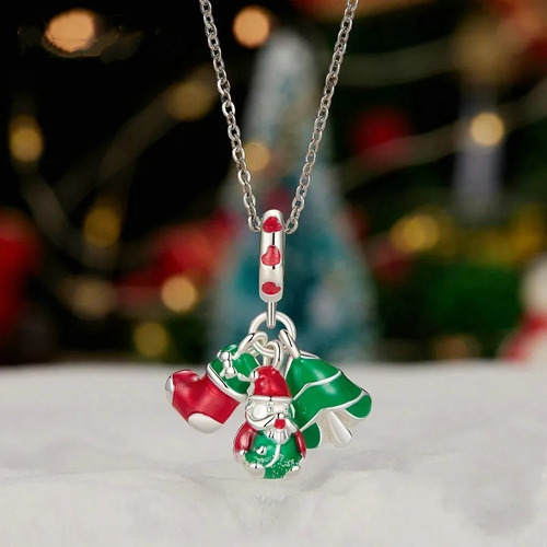 Zb Charm O Dije De Gnomo, Árbol De Navidad Y Bota. Plata
