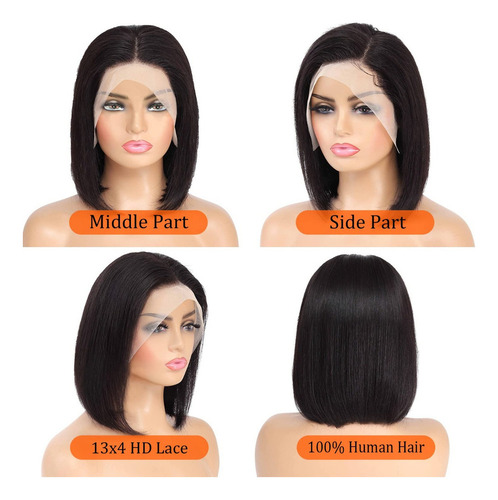 Zl Peruca De Cabelo Humano Com Renda Frontal Preta Bob