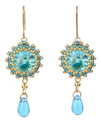 Aretes De Cristal Rivoli Azul Dangling Miyuki Bead Baze...