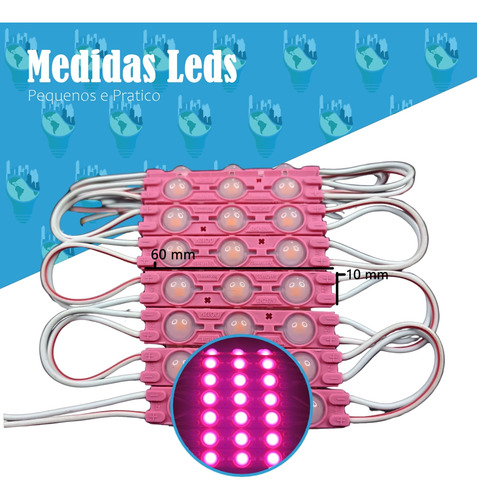 20 Módulos 3 Leds Luminoso 1.5w 12v Ip67 Rosa