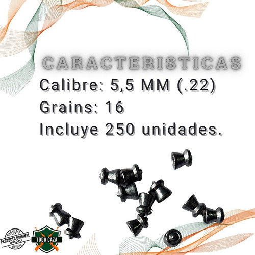 Imagen 2 de 3 de Balines Apolo Arrow Calibre 5,5 X 250 Rifle Aire Comprimido