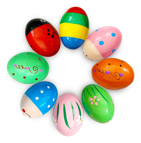 8 Piezas De Huevos De Pascua De Madera Para Decoracion De In
