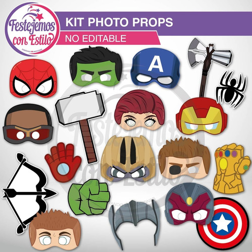 Photo Props Imprimible Avengers Superhéroes Carteles Fotos