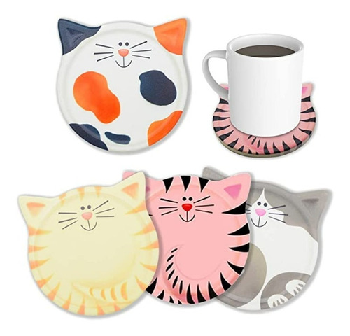 Set 4 Posavasos Decorativos Con Diseños De Gatos Multiuso