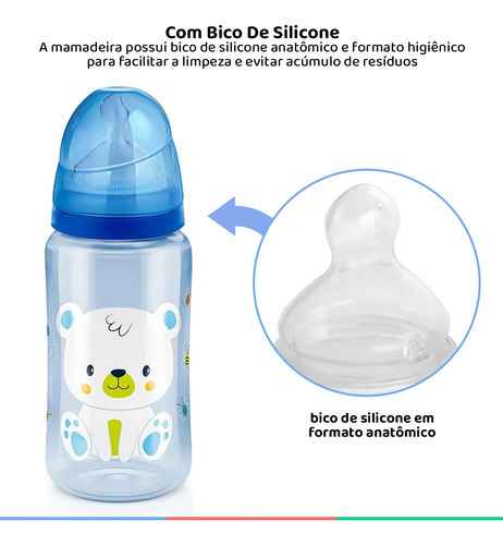 Biberón de silicona Fiona Bear, 300 ml, color azul