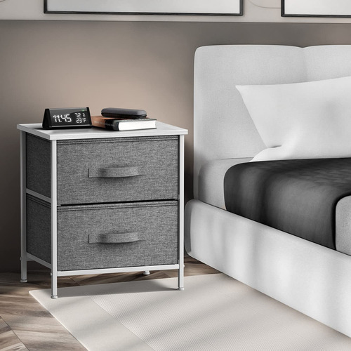 Mesita De Noche De Acero Y Madera Con 2 Cajones Para Hogar Y