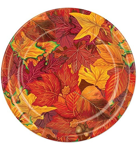 Beistle 90809 Thanksgiving Fall Leaves Round Plates, 9  - 8 