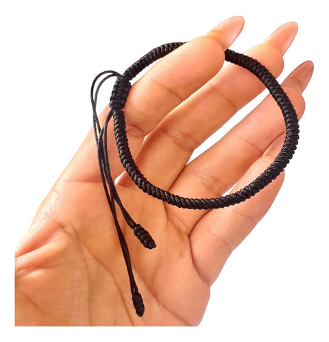 Pulsera De Cuerda Tibetana Negra Suerte Protección Fortuna Color Negro Diámetro 6 cm