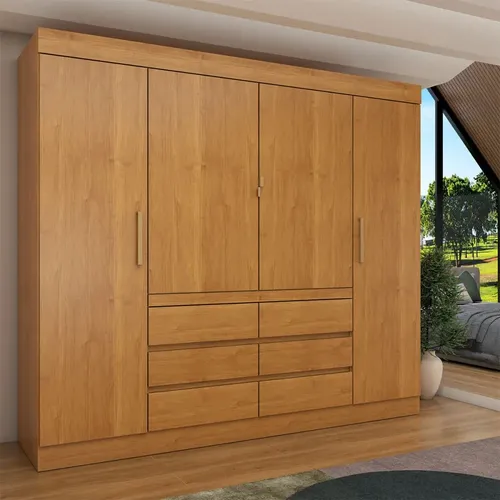 Panorama Móveis Guarda roupa Casal Luxúria 4 Portas 6 Gavetas Cinamom