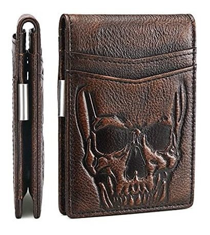 Hombre Minimalista Vintage Calavera Bipleto Cartera Vl24j