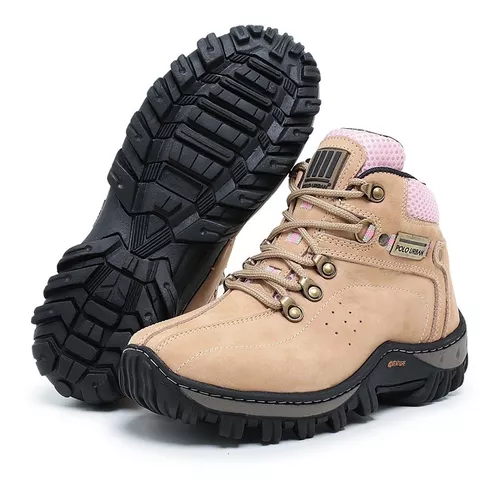 Bota Cat feminina Coturno Botinha Caterpillar de couro 9820 Nude Rosa  trabalho