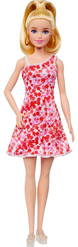 Boneca Barbie Fashionistas Loira - Vestido Flor Vermelha Hjt