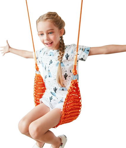 Columpio Portátil Para Niños, Tejido A Mano Con Cuerdas Ajus