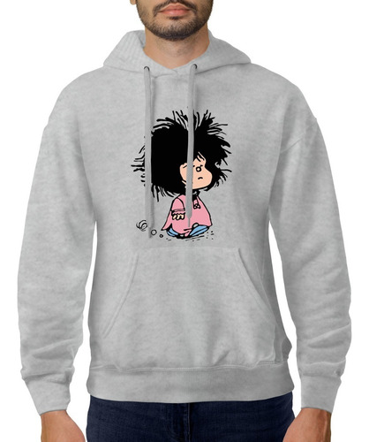 Imagen 2 de 6 de Buzo Gris Canguro Mafalda Despeinada Hombre Mujer Niños