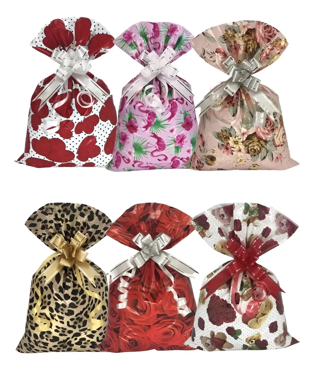 50 Saco De Presente Sortido Com Laço 20x29cm 50 Metal/pérola Cor Pérola Sortido Feminino com Laço