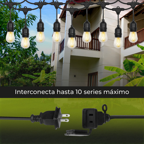 Serie De Luces 15 Focos Vintage Led Extensión 14.6m Exterior