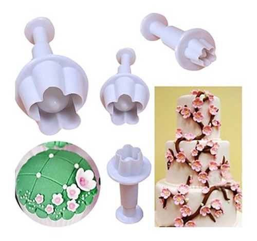 Imagen 3 de 6 de Set Cortante Flor De Ciruelo 5 Petalos X4 Porcelana Fontant