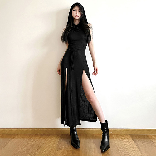 Vestido Largo Sin Mangas Con Capucha De Moda Estilo Coreano