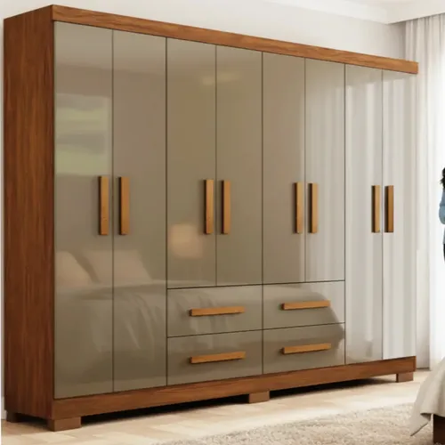 Guarda Roupas Casal  Grande 8 Portas 4 Gav. Com Pés Moderno Marrom