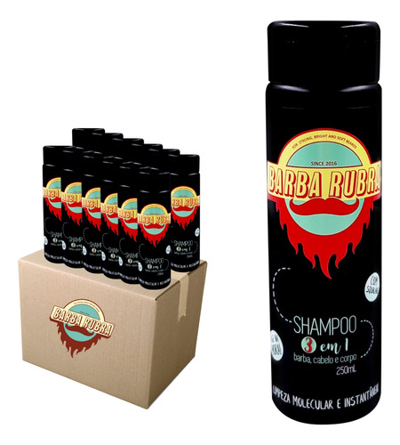 Kit Revenda Shampoo 3x1 Barba Cabelo Corpo 12und Barba Rubra