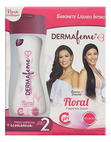 Pack Sabonete Líquido Íntimo Floral Dermafeme Frasco 200ml 2 Unidades