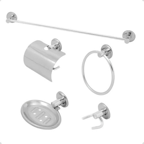 Kit Acessórios Para Banheiro Aço Inox 5 Peças