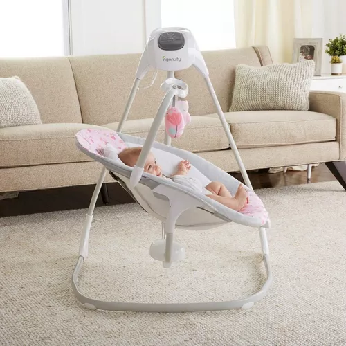 Silla mecedora para bebé Ingenuity Compact Soothing Swing eléctrica cassidy  gris/rosa claro