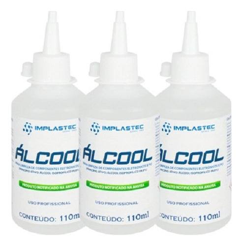 Kit 3 Álcool Para Limpeza Eletrônicos E Pci 110ml Implastec