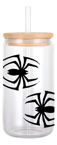 Vaso De Vidrio Con Tapa De Bambú Spider Man .500ml