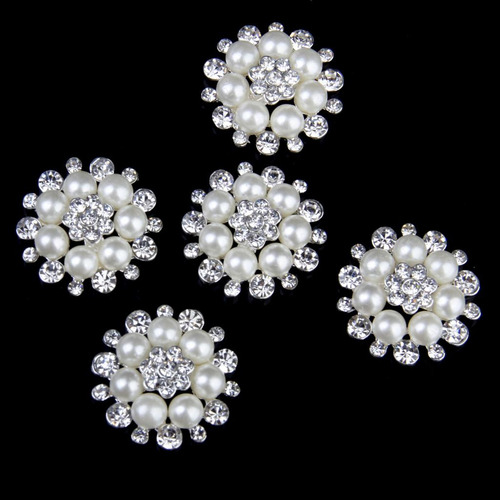 5pcs Cristal Flor De Perla De Imitación Botón Decoración