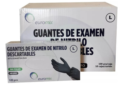 Guantes De Nitrilo Talle L Negro 10 Cajas De 100u Cada Una..