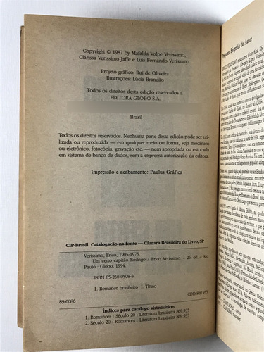Livro Um Certo Capitão Rodrigo Érico Verissimo 26ª Edição Editora Globo S.a. 1994 - E5