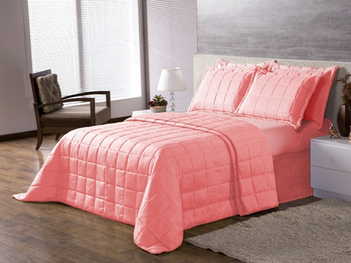 Cobre Leito Basic Super King 3 Pçs Matelado Costurado Cor Rose