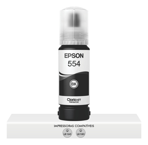 Refil Tinta Preto Pigmentado Epson T554 L8160 L8180 Ecotank