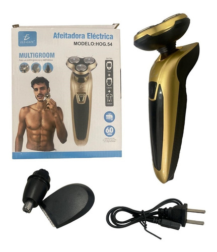 Ele-Gate Hog.54 Maquinilla De Afeitar Barba Y Oreja Eléctrica 3 En 1 Recargable Color Dorado