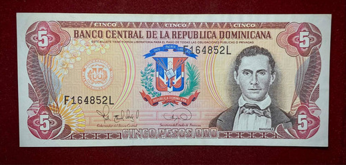 Billete 5 Pesos Oro Republica Dominicana 1996 Pick 152 A (Usado)
