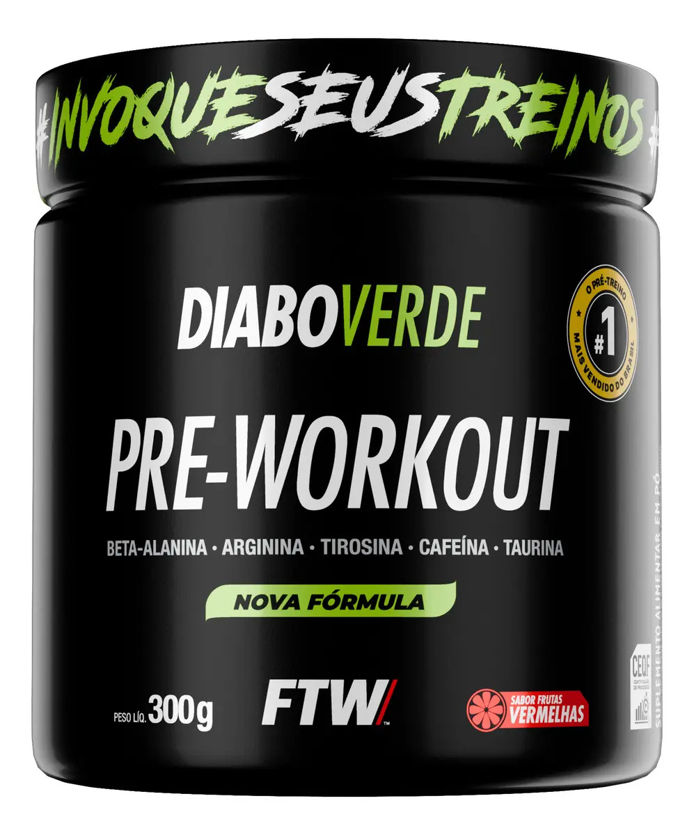 Suplemento Em Pó Pre Treino Pre Workout Pote 300g Sabor Frutas Vermelhas FTW - DIABO VERDE